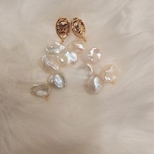 Freshwater cultured pearls flower petals earrings